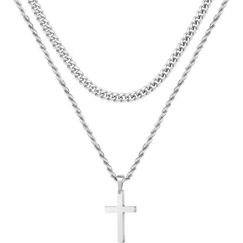 Yooblue Mens Cross Necklace Stainless Steel Silver Gold Black Pendant Chain